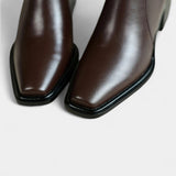 Дамски кожени ботуши до глезена с квадратен нос и блок ток