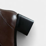 Дамски кожени ботуши до глезена с квадратен нос и блок ток