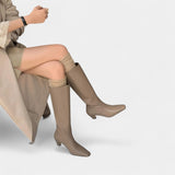Женски кожени ботуши до коляното с нисък блоков ток