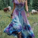 Serena™ | Virágmintás Lila Rövid Maxi Ruha Elegáns Kivitelben