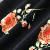 Glória | Fekete Virágos Midi Ruha