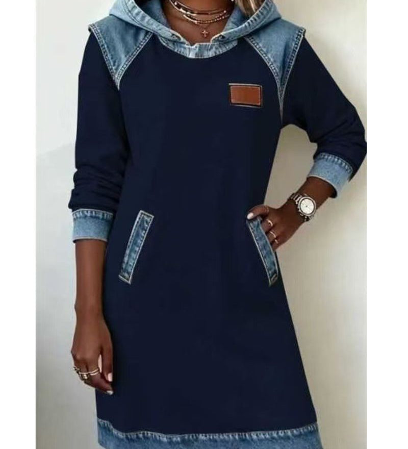 Елишка | Дамска Рокля с Капюшон и Дънкови Детайли