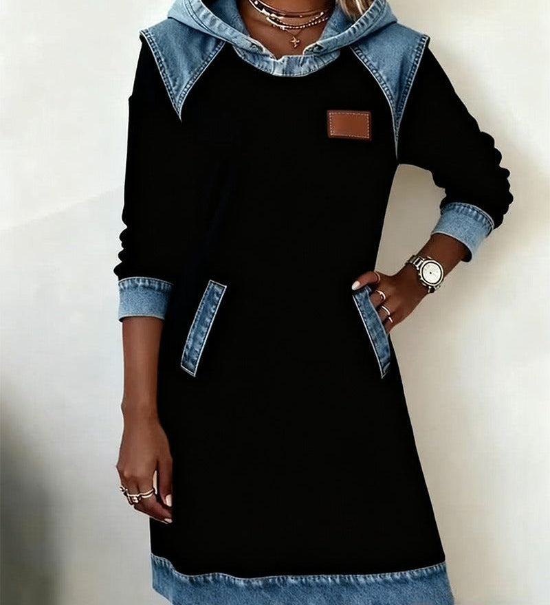 Елишка | Дамска Рокля с Капюшон и Дънкови Детайли