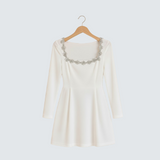 Алена | Саметена рокля с цветен деколте