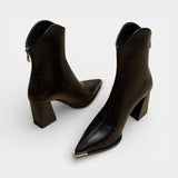 Ботуши до глезена от веганска кожа за жени – Метален заострен нос