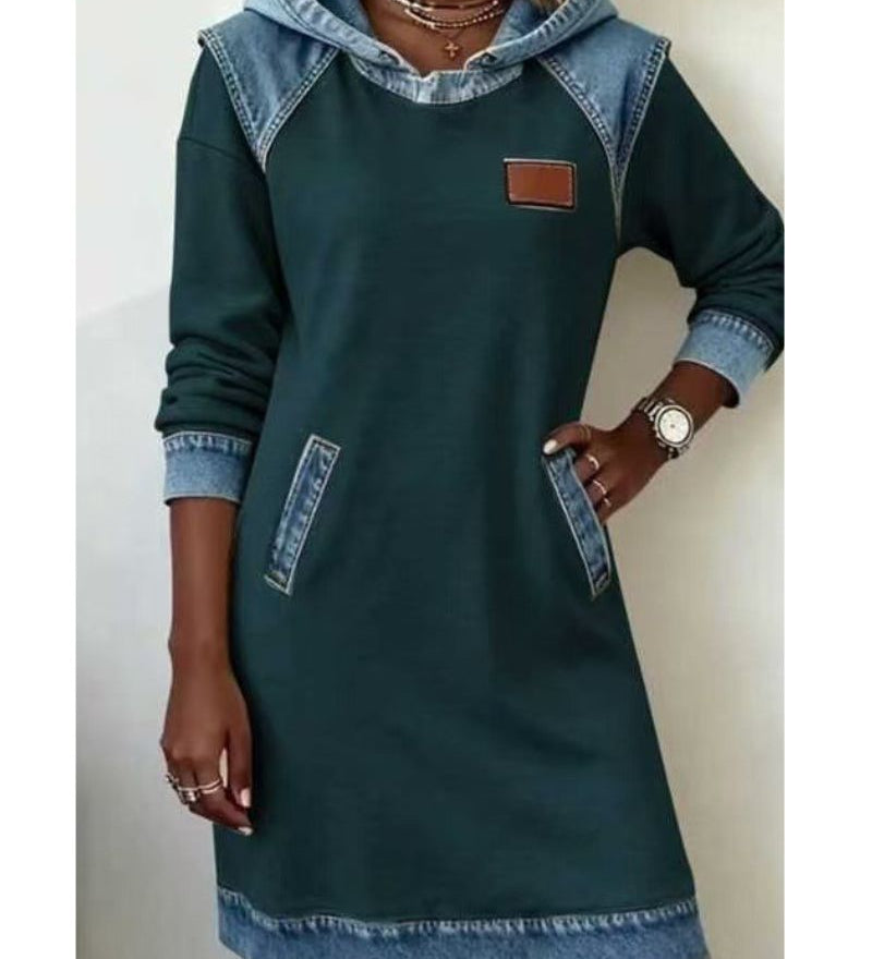 Елишка | Дамска Рокля с Капюшон и Дънкови Детайли