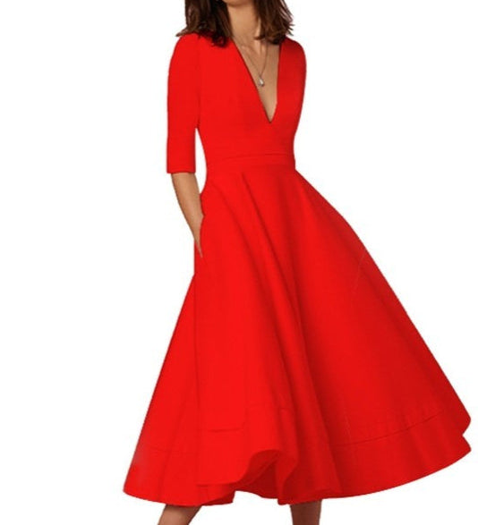 Laura | Midi Női Ruha A-vágással, V-kivágással