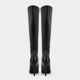 Дамски ботуши до коляното с токчета - С остър нос