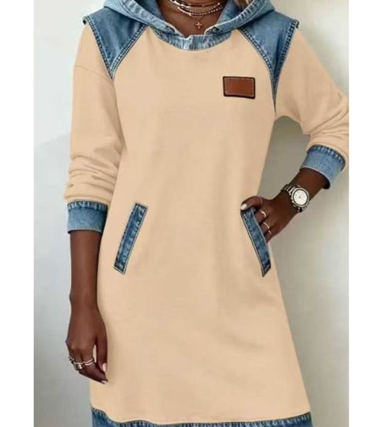 Елишка | Дамска Рокля с Капюшон и Дънкови Детайли