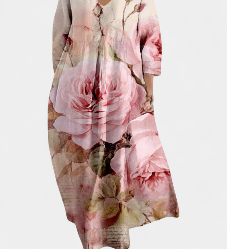 Anne | Folyékony Ruha V-kivágással és Színes Mintával