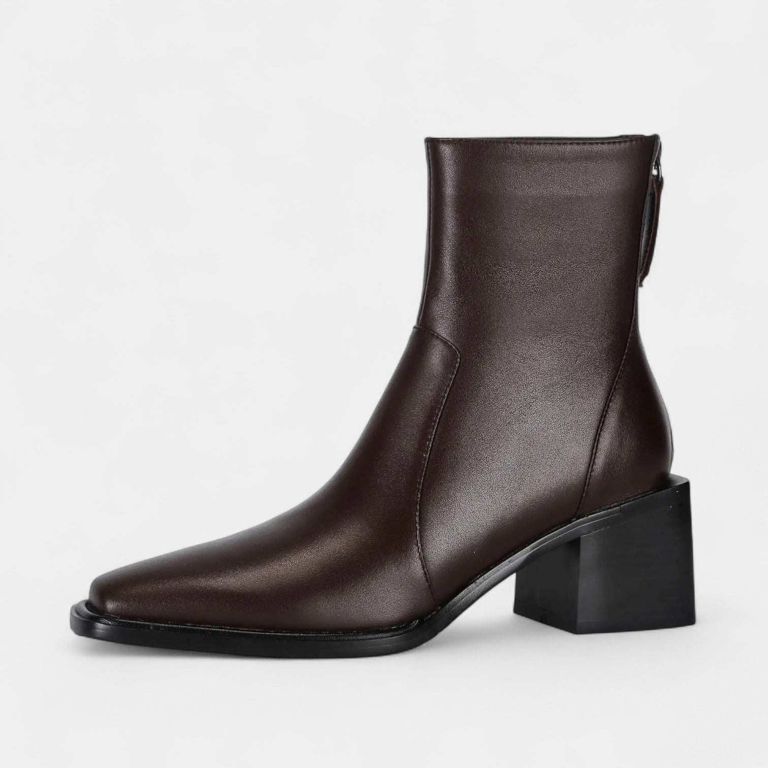 Дамски кожени ботуши до глезена с квадратен нос и блок ток