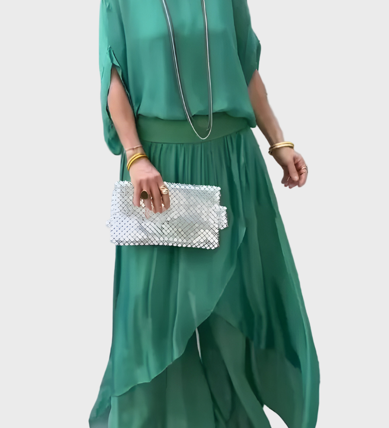 Sifonból készült, szakadt széles nadrágos ruhák