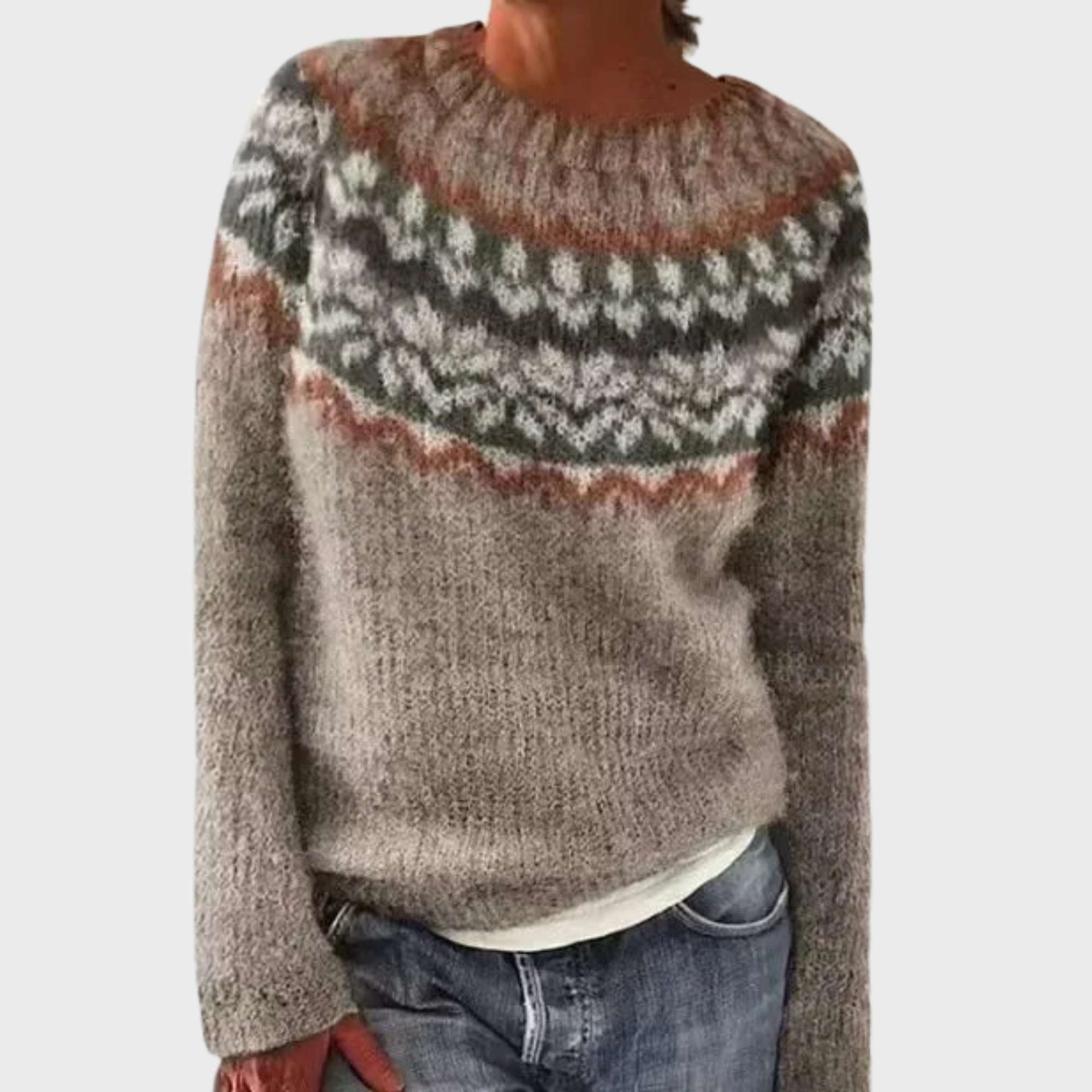 Ивета | Плетен пуловер с етно мотив