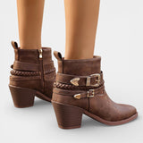 Дамски кожени ботуши с катарама – Среден ток