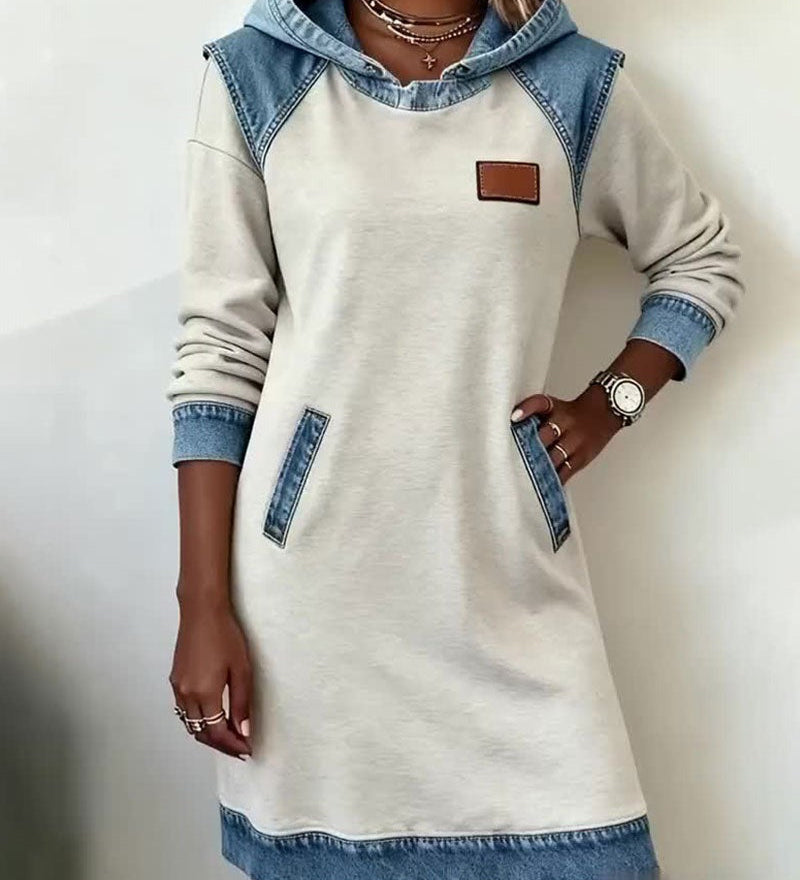 Елишка | Дамска Рокля с Капюшон и Дънкови Детайли