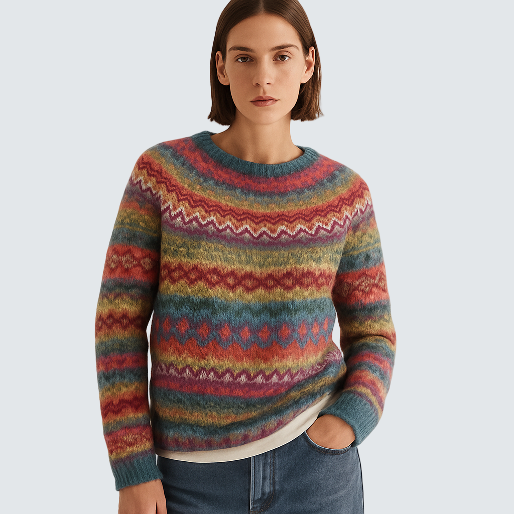 Ивета | Плетен пуловер с етно мотив