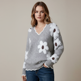 Кари | Елегантен цветен пуловер с V-образно деколте