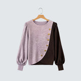 Люси | Асиметричен Плетен Пуловер с Копчета