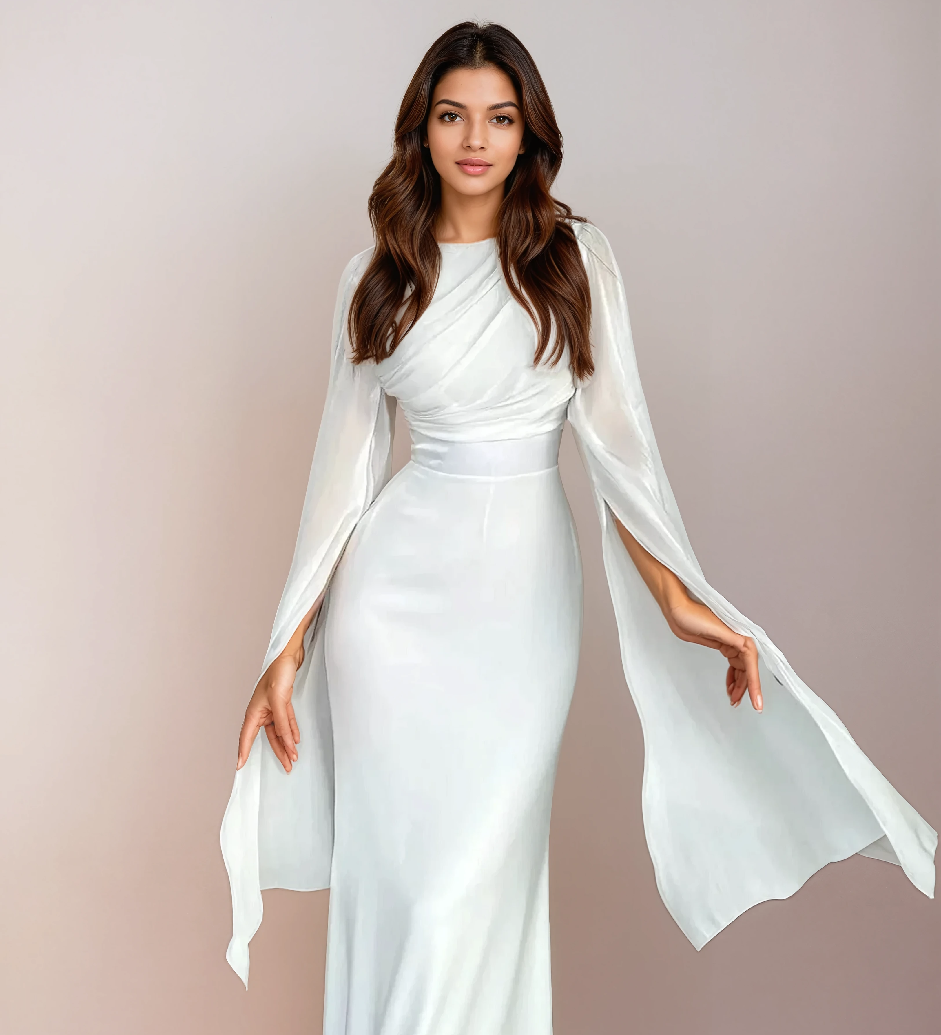 Isabela | Hosszú, elegáns selyemruha nyitott ujjal