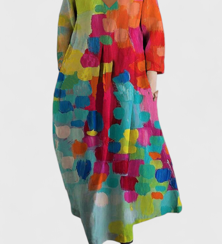 Anne | Folyékony Ruha V Kivágással és Színes Mintával