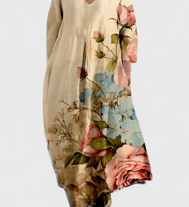 Anne | Folyékony Ruha V Kivágással és Színes Mintával