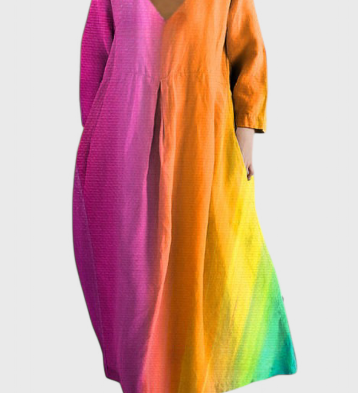 Anne | Folyékony Ruha V Kivágással és Színes Mintával