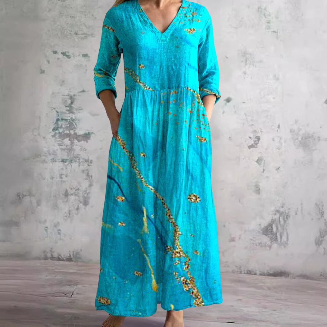 Dora | Női Nyári Ruha V Nyakkivágással és Virágmintával