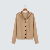 Вероника | Стилен плетен кардиган с качулка и копчета