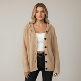 Вероника | Стилен плетен кардиган с качулка и копчета