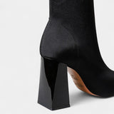 Ботуши до глезена с остър нос и блоков ток с зиг-заг шевове