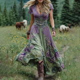 Serena™ | Virágmintás Lila Rövid Maxi Ruha Elegáns Kivitelben