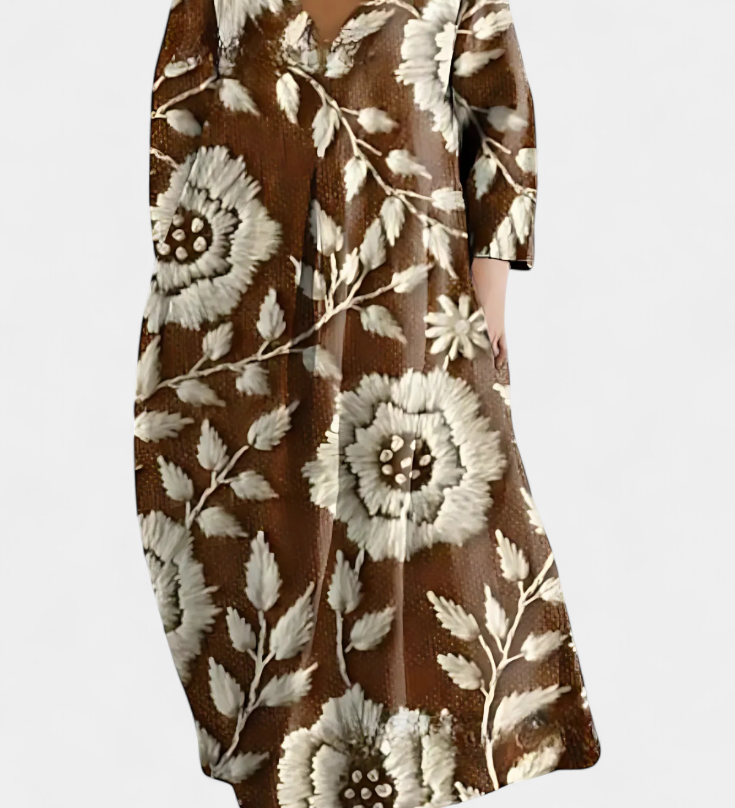 Anne | Folyékony Ruha V-kivágással és Színes Mintával