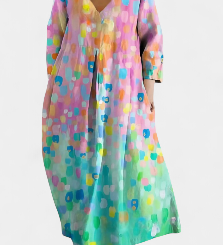 Anne | Folyékony Ruha V Kivágással és Színes Mintával