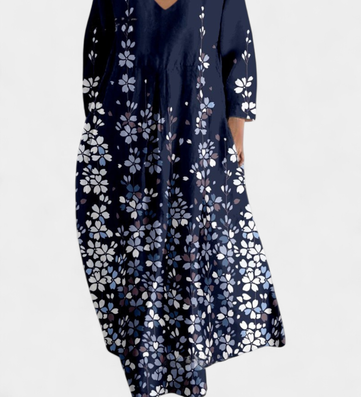 Anne | Folyékony Ruha V-kivágással és Színes Mintával