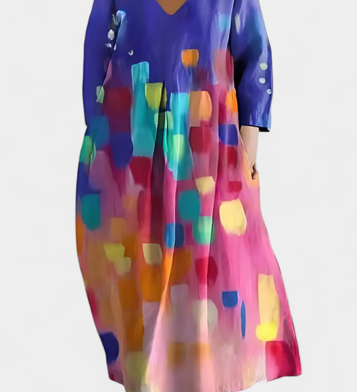 Anne | Folyékony Ruha V Kivágással és Színes Mintával