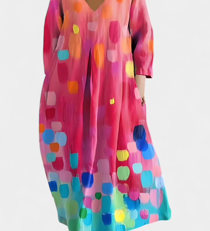 Anne | Folyékony Ruha V Kivágással és Színes Mintával