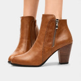 Дамски ботуши до глезена от веганска кожа - с блоков ток