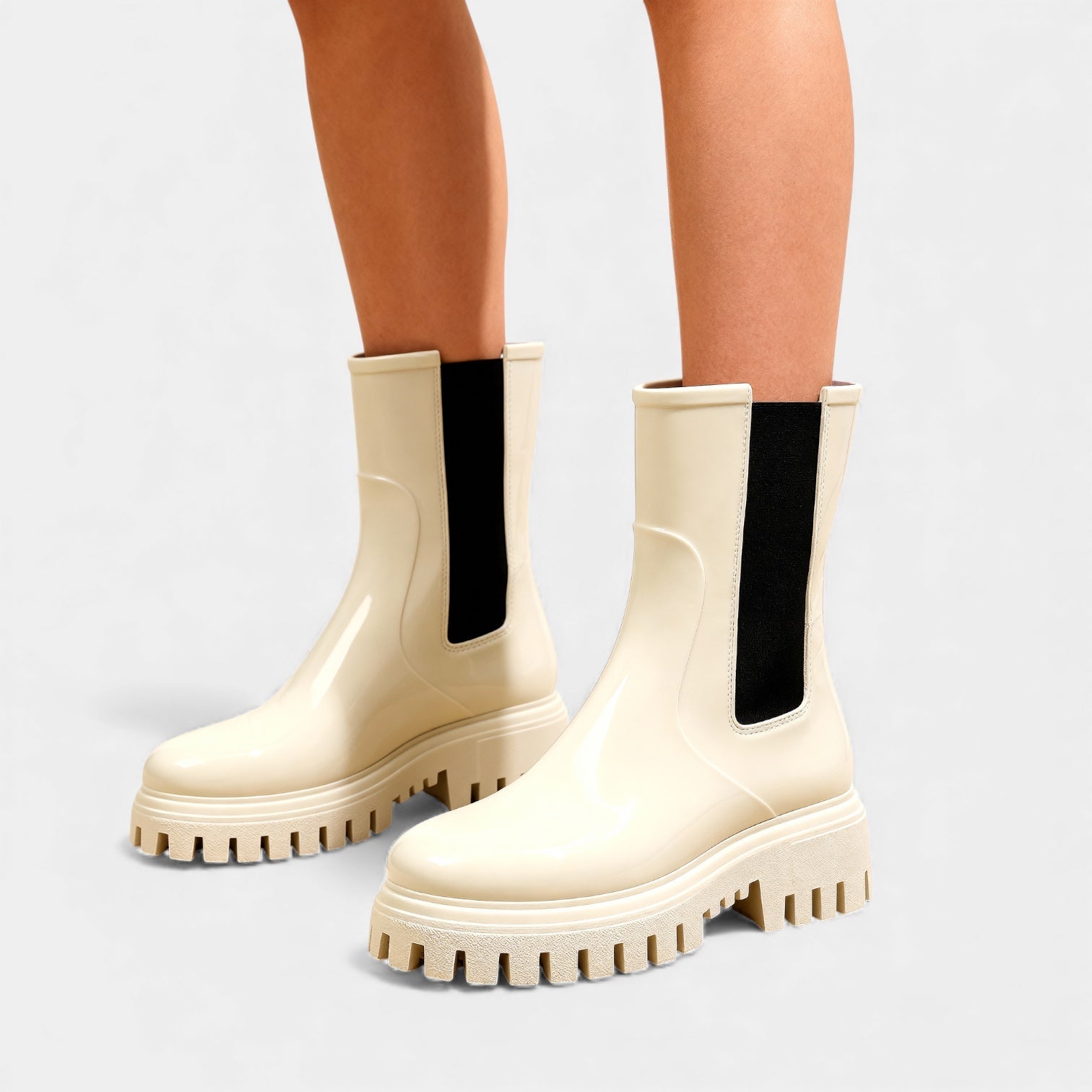 Дамски водоустойчиви дъждовни ботуши Челси – Лъскави ботуши до глезена