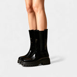 Дамски водоустойчиви дъждовни ботуши Челси – Лъскави ботуши до глезена