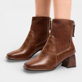 Зимни боти за жени до глезена от изкуствена кожа – блоков ток отзад