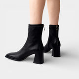 Женски класически ботуши от изкуствена кожа – с цип отзад и блок ток