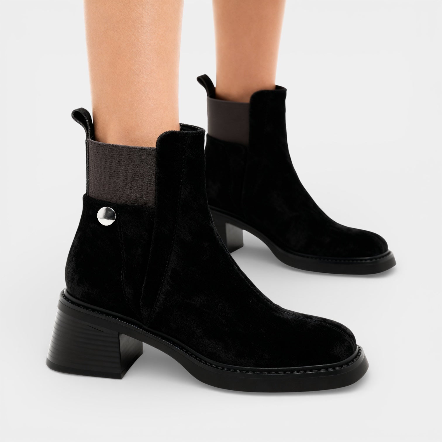 Женски ботуши до глезена с платформа – Изкуствен велур