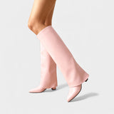 Дамски кожени ботуши до коляното с ръкави