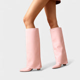 Дамски кожени ботуши до коляното с ръкави