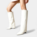 Дамски кожени ботуши до коляното с ръкави