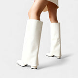 Дамски кожени ботуши до коляното с ръкави