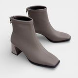 Женски класически ботуши от изкуствена кожа – с цип отзад и блок ток