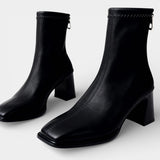 Женски класически ботуши от изкуствена кожа – с цип отзад и блок ток
