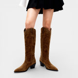 Дамски ботуши до коляното от велур – Класически уестърни