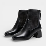 Зимни боти за жени до глезена от изкуствена кожа – блоков ток отзад